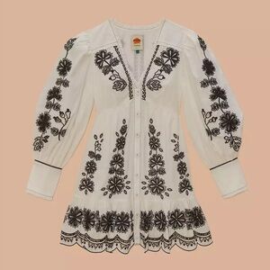 Farm Rio White Flowers Richelieu Mini Dress